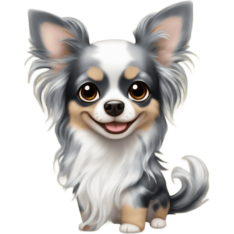 Blue merle chihuahua long hair with spotted face black Starbucks  emoji