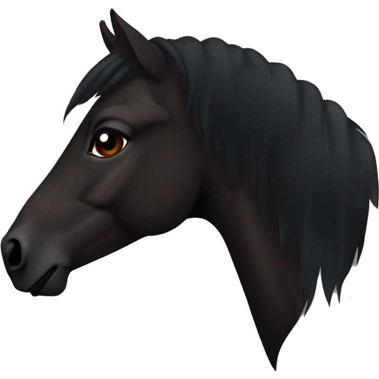 Face of a totally black horse with dark brown eyes and the end of the mane slightly brown/reddish that we see from it left side profile  emoji