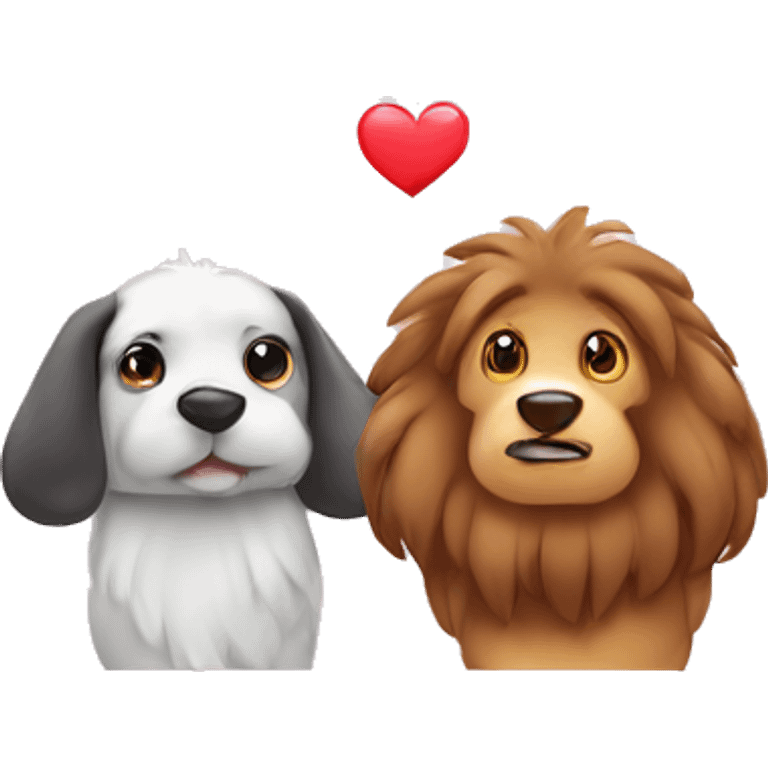 Two different animal couple love with heart emoji