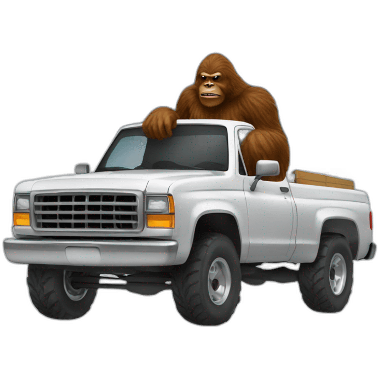 Sasquatch driving pickup truck emoji