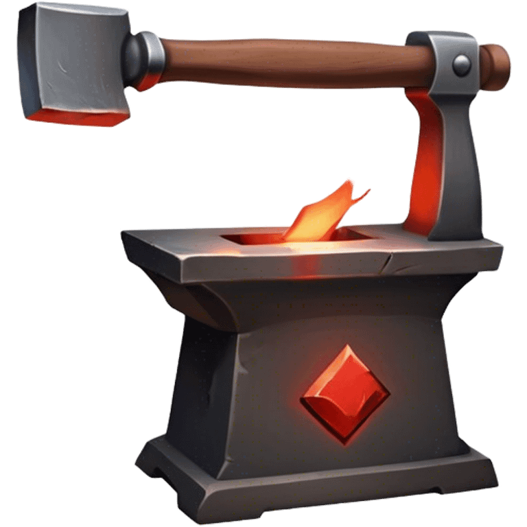 Blacksmithing icon, piece of metal being hammered on an anvil, blacksmith's hammer, sparks flying, glowing red metal, forge in the background, minimalistic style, clean lines, transparent background. emoji