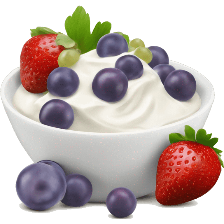 fruit yogurt bowl with strawberries and grapes emoji