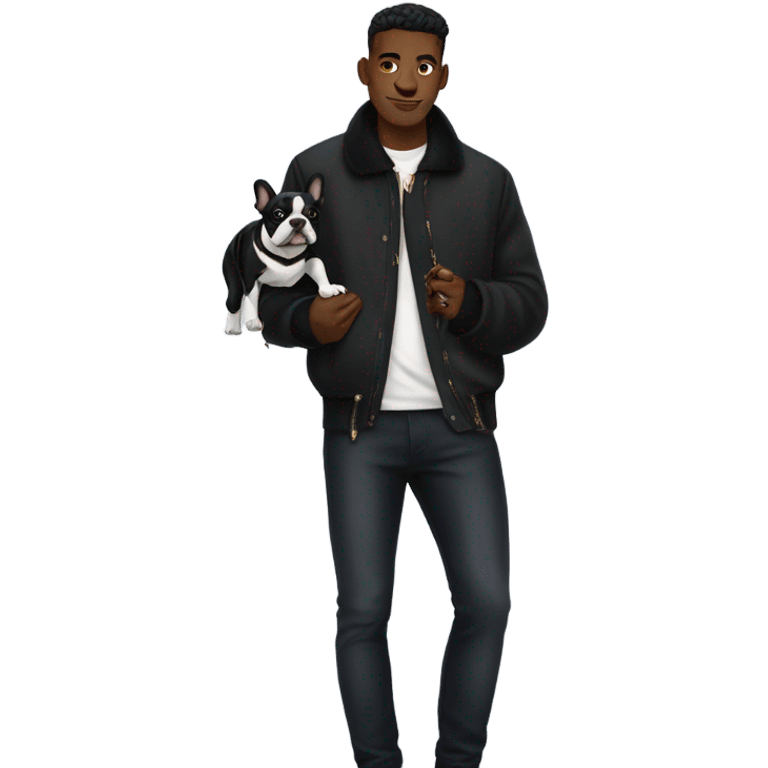 Guy with drip holding a black French bulldog  emoji