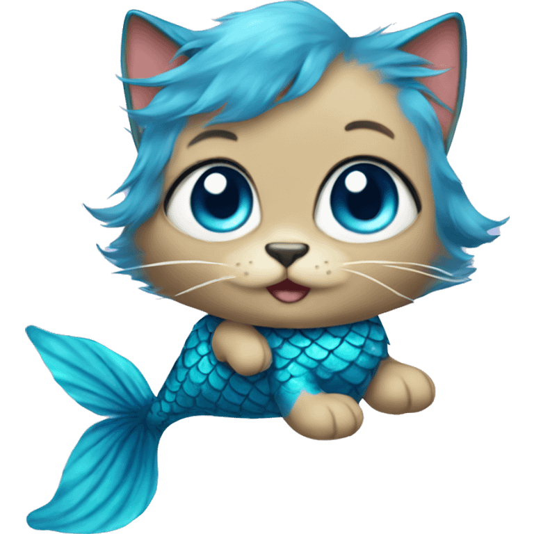 FluffyCat with a blue mermaid tail and blue eyes emoji