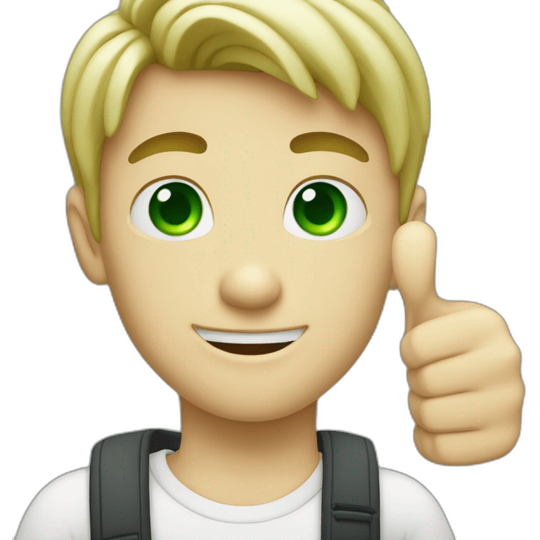 white boy doing thumbs up with green eyes and dyed white emoji