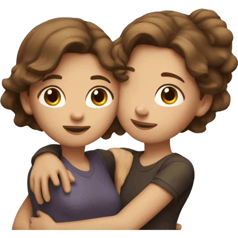 two girls with brown hair hugging emoji