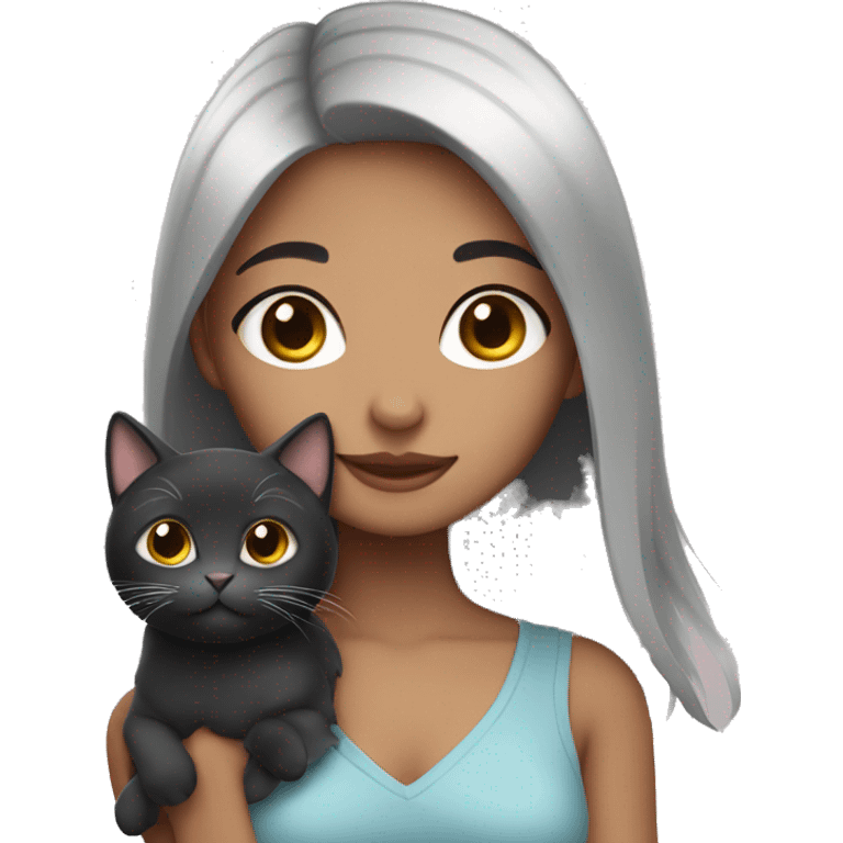 Cute girl with black hair holding gray cat emoji