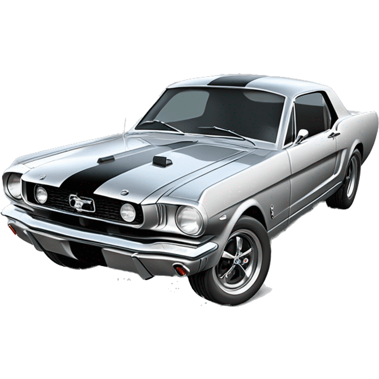 ssilver 1966 ford mustang coupe with black shelby hood scoop emoji