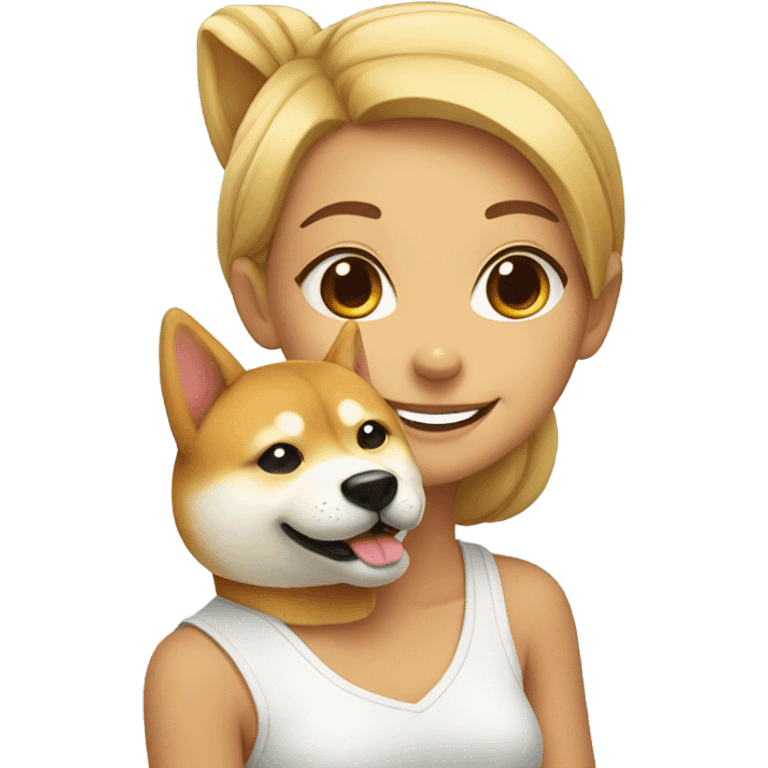 smiling girl with shiba inu emoji