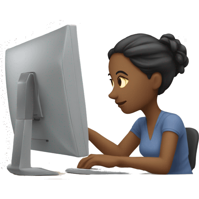 woman hunched over desk with computer emoji