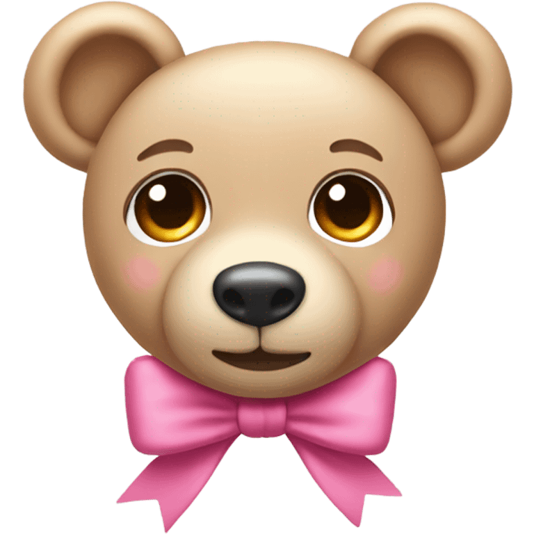 Light Beige teddy bear eyes wearing a pink bow on its right ear emoji