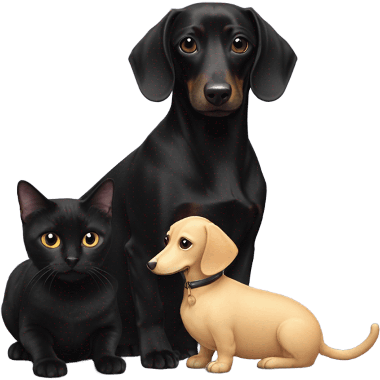 All Black cat next to black and white dachshund dog emoji