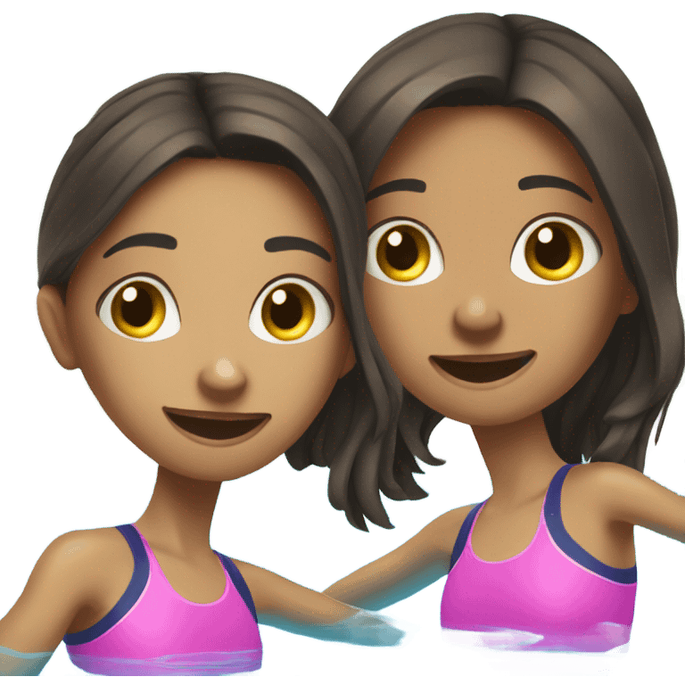 two brunnette teenage girls swimming in the pool  emoji