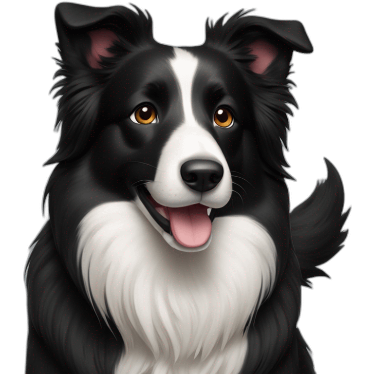 Border Collie black, happy and cute with flat fur emoji