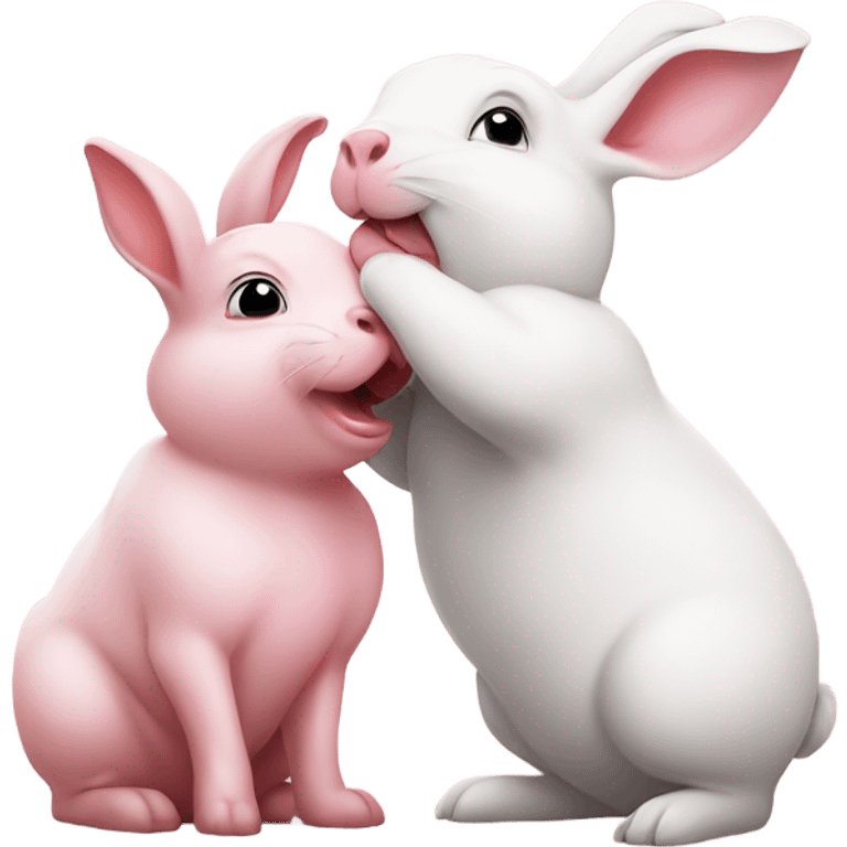 A white male rabbit kissing a pink female pig emoji