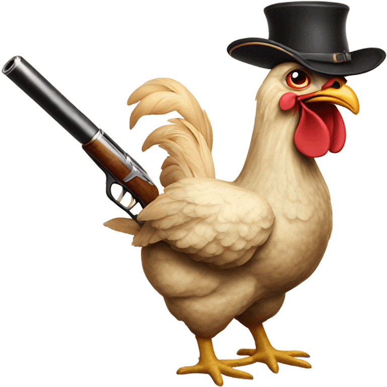 Chicken with a cigar in its mouth holding a double barrelled shotgun emoji