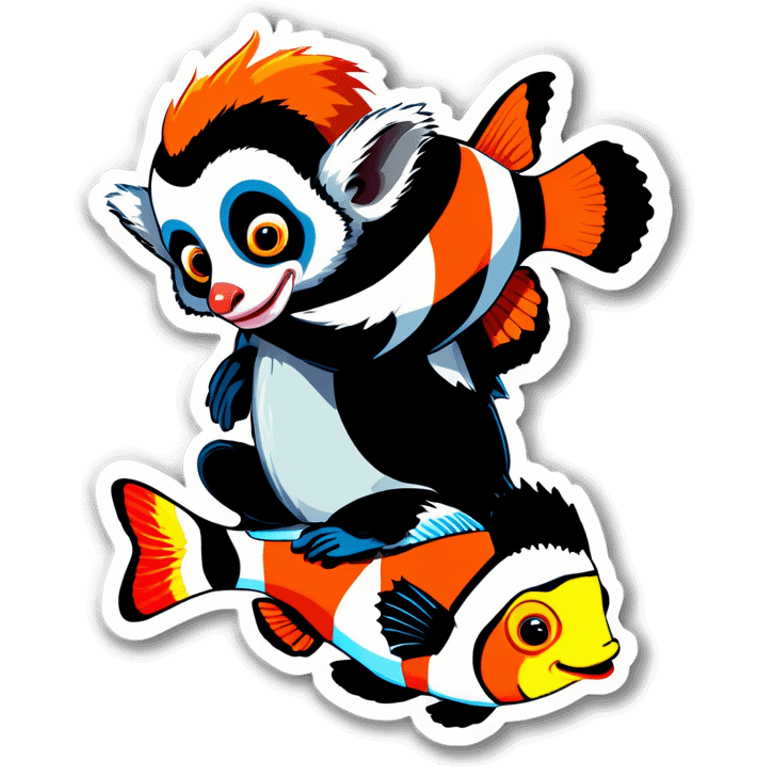 Lemurs hugging a clown-fish emoji