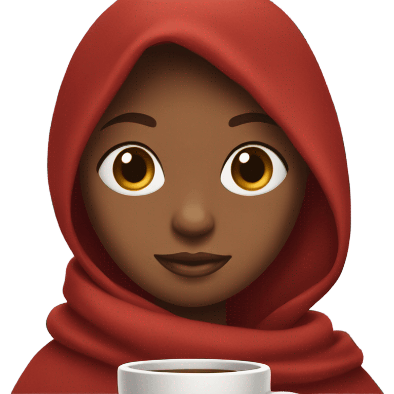  brownskin girl with mahogany hair and red blanket and coffee emoji