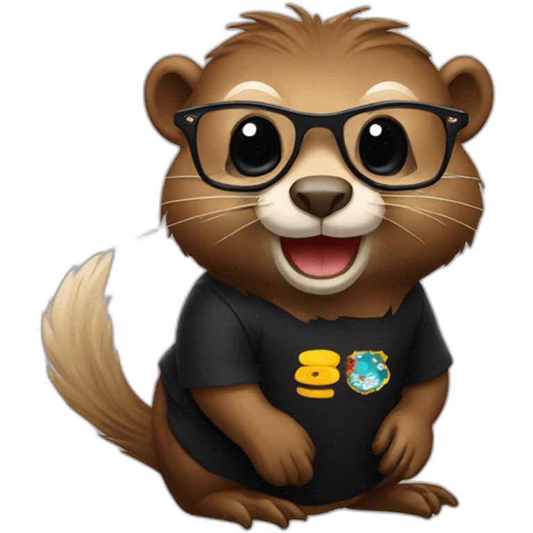 Beaver wearing glasses and black T-shirt with polish eagle print on it emoji