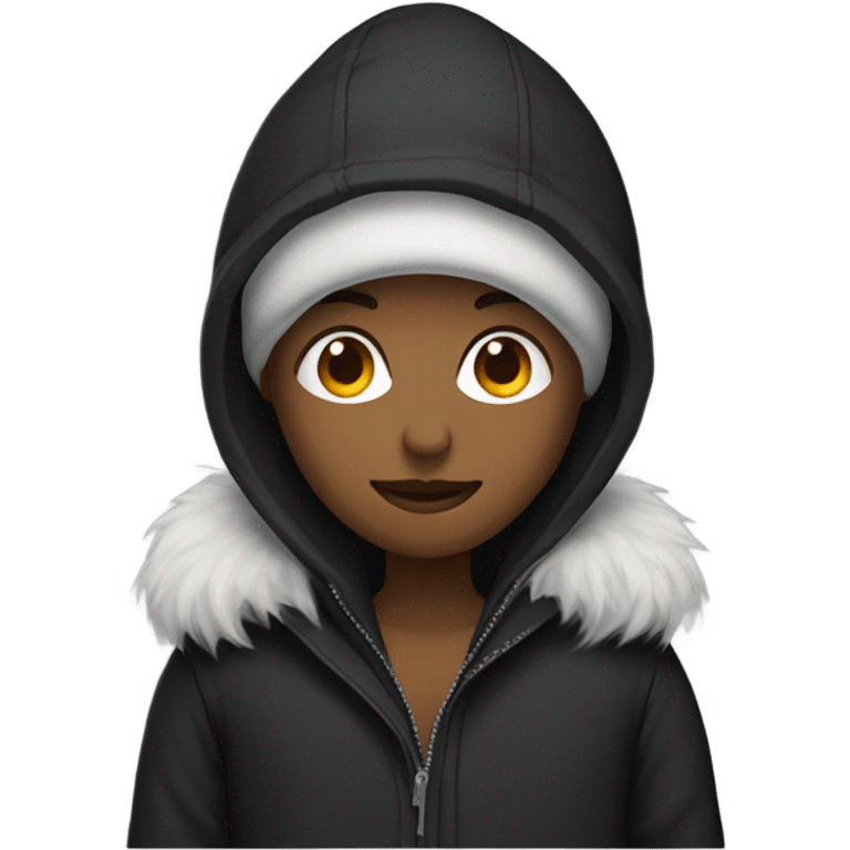 Black winter coat with fur hood emoji