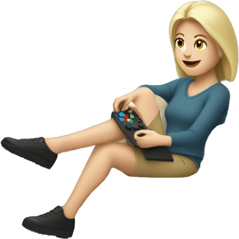 White woman playing the switch on a sofa  emoji