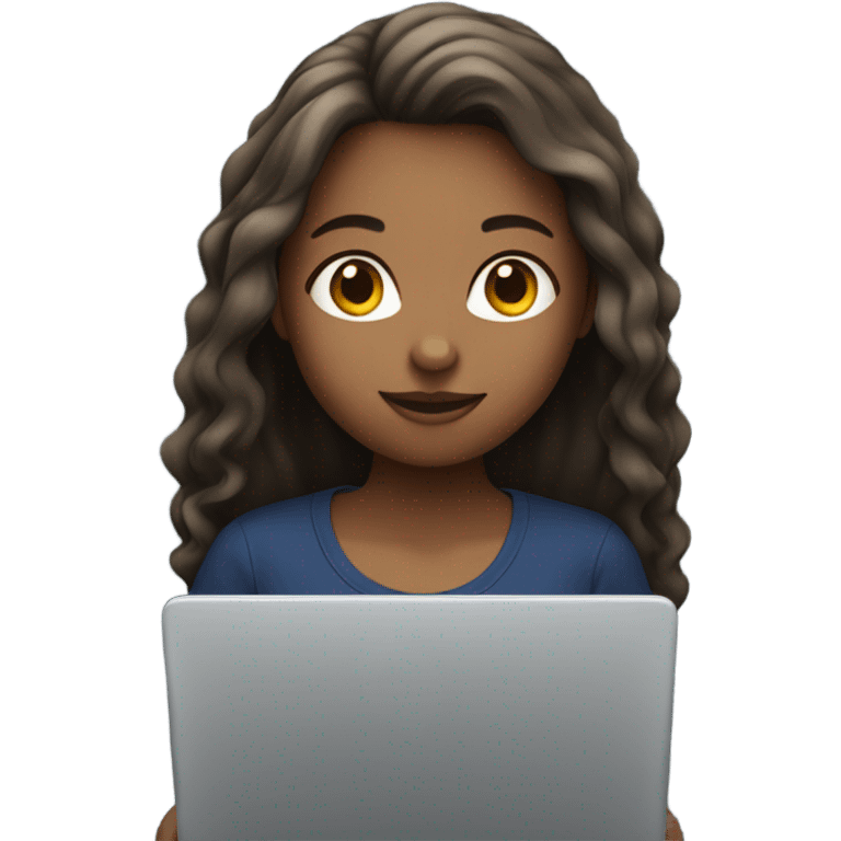 Girl IN DARK BLU SHIRT working with a laptop, NO PONY TAIL emoji