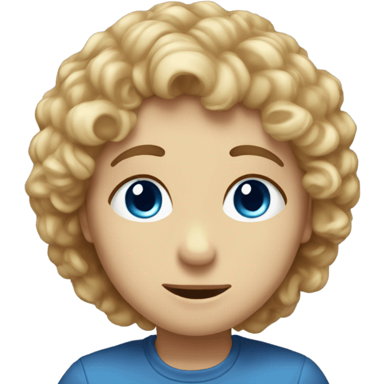 Boy with brown curly hair and blue eyes kissing blond girl  emoji