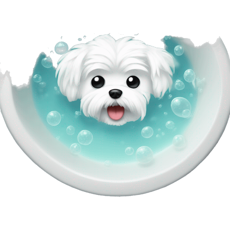 bath tub filled with white bubbles and angry Maltese inside  emoji