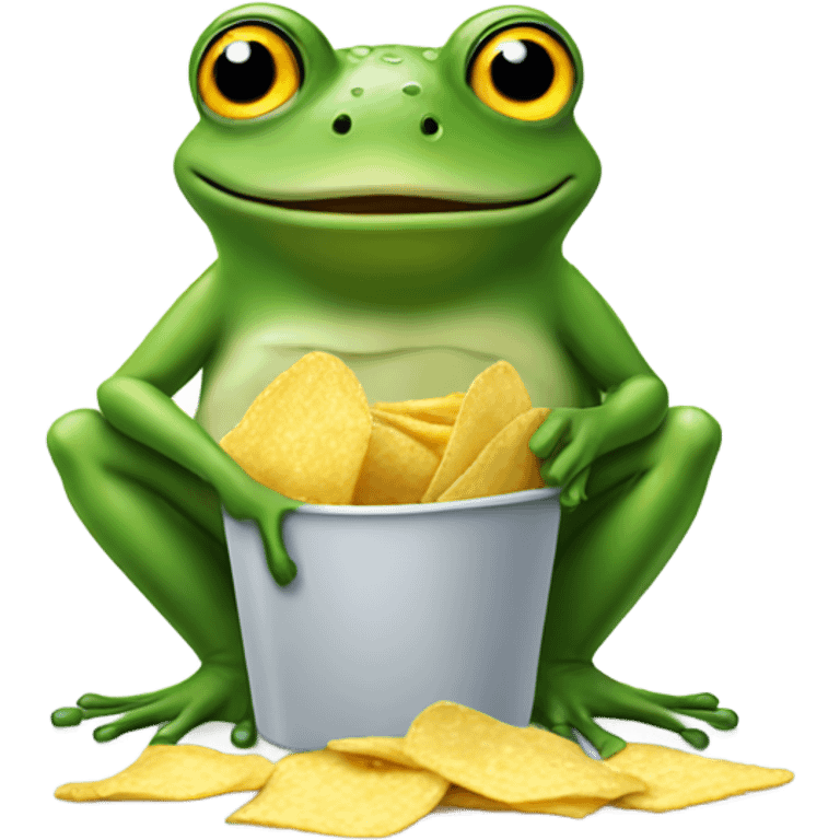 Frog eating chips emoji