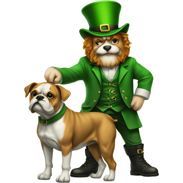 Leprechaun standing on a bulldog emoji