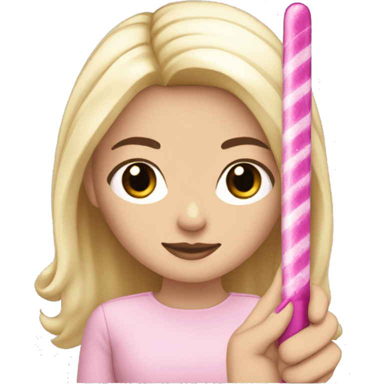 White Girl hand pink nails holding pink wand with black hair and brown eyes emoji