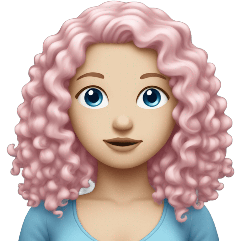 Pale white girl with blue eyes and pink curly hair emoji