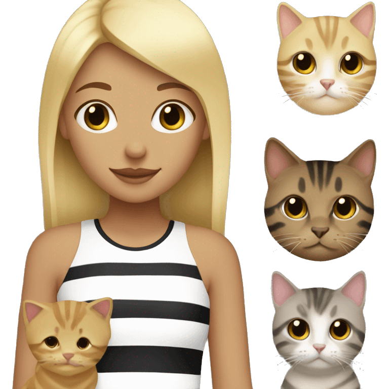 Blonde girl with two black and brown striped cats emoji