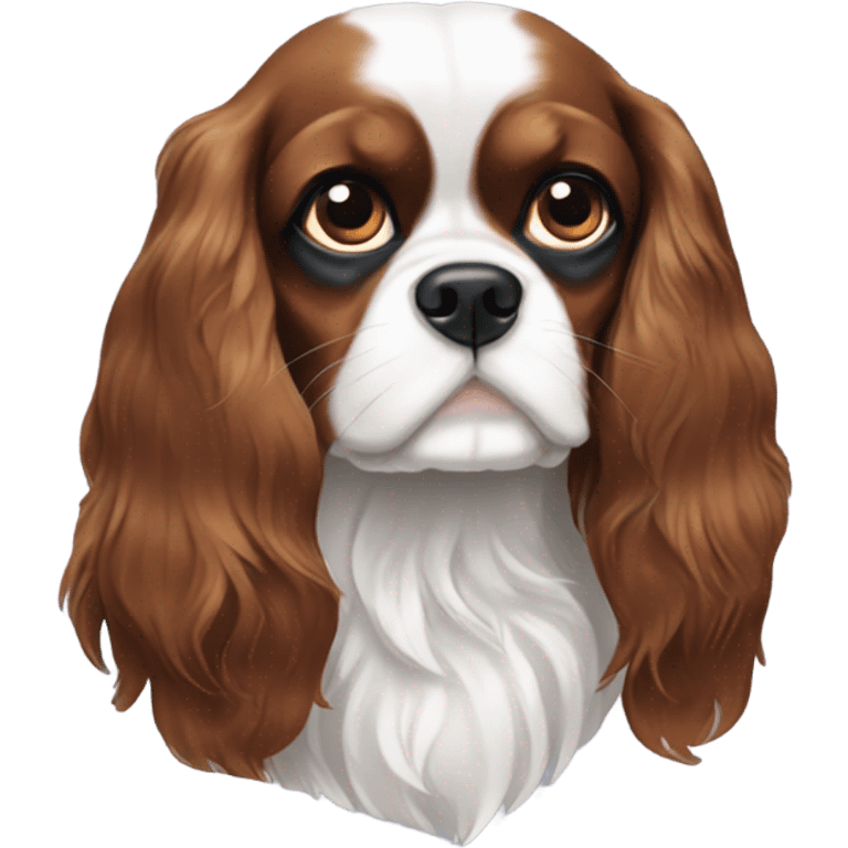 Brown and white cavalier King Charles with one brown eye one blue eye emoji