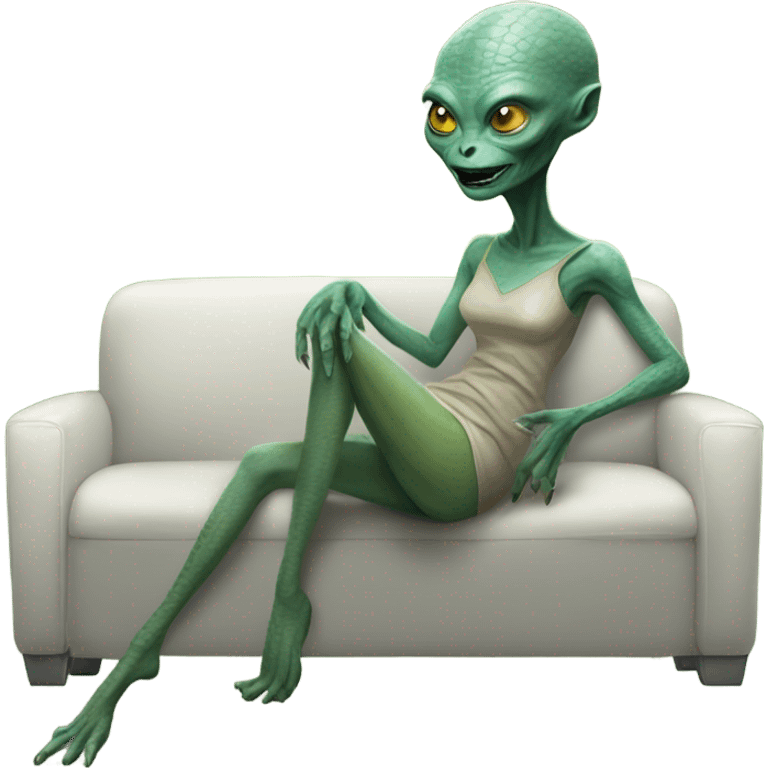 alien reptilian woman sitting on a couch  emoji