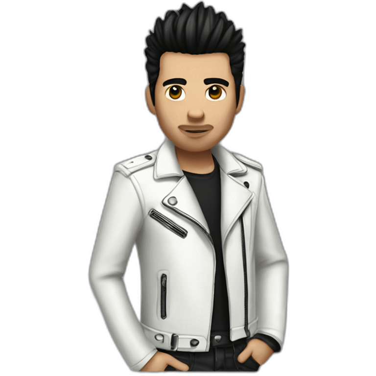 Punk male,dark hair, with white leather jacket with dark hair emoji