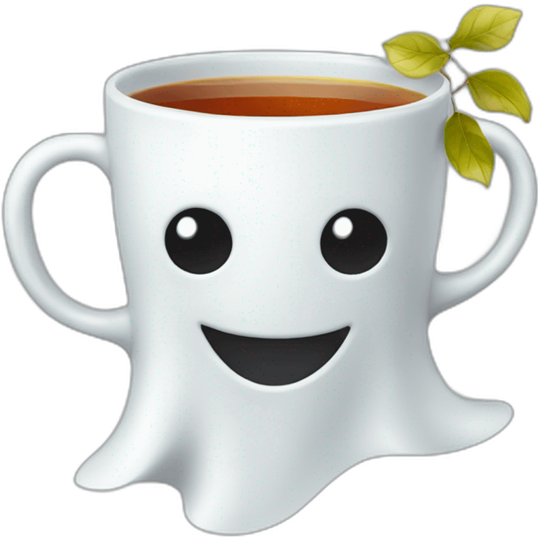 Happy Ghost with tea cup and tree emoji