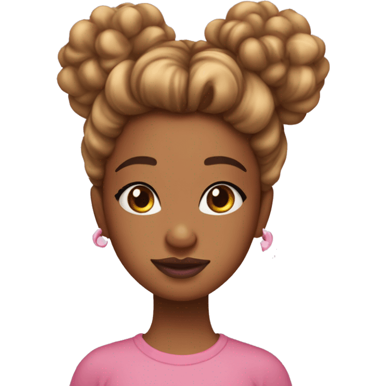 Pretty caramel skin with curly messy bun and pink lips emoji