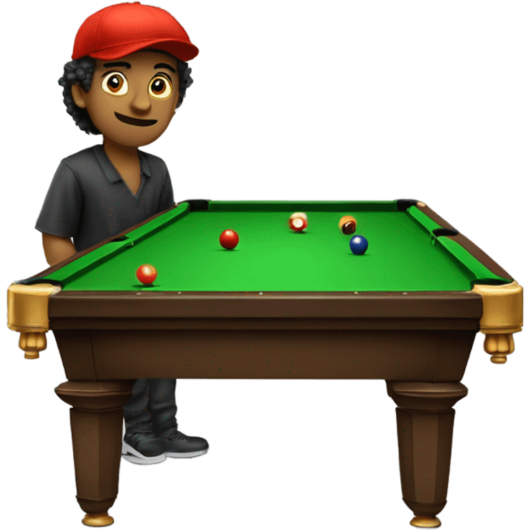 billard, maghrébin, 20 ans, cheveux longs frisés, casquette  emoji