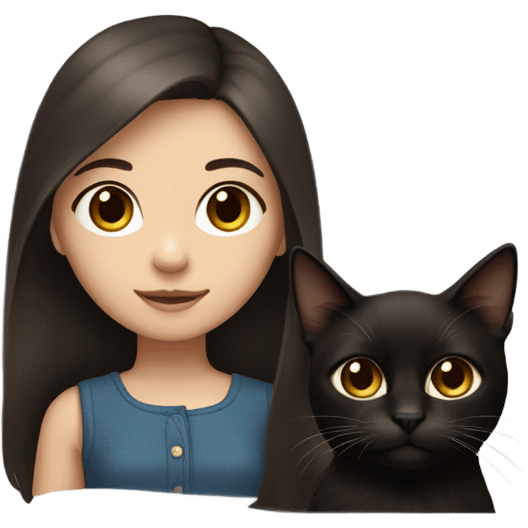 girl with dark brown hair and brown eyes. she has white skin. she is holding her brown and black cat. the cat has very long hair emoji