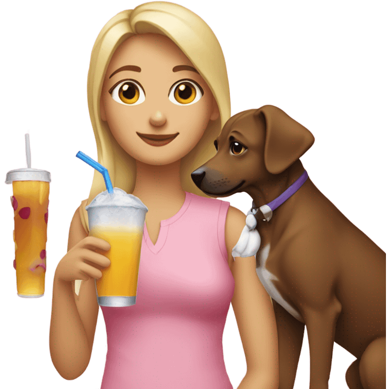 girl with a dog in hand and sipping a drink emoji