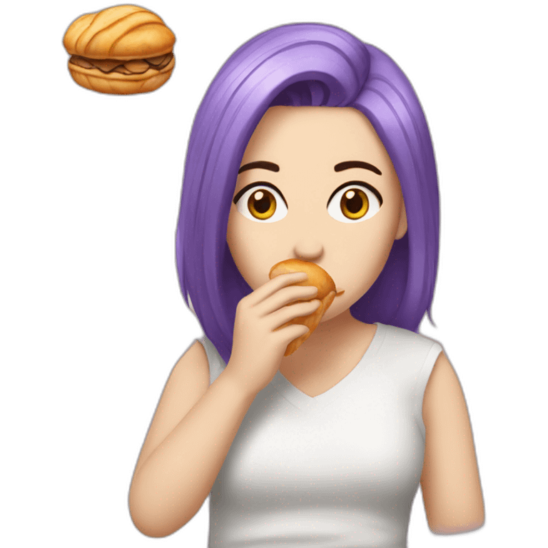 upset purple hair white girl eating croissant emoji