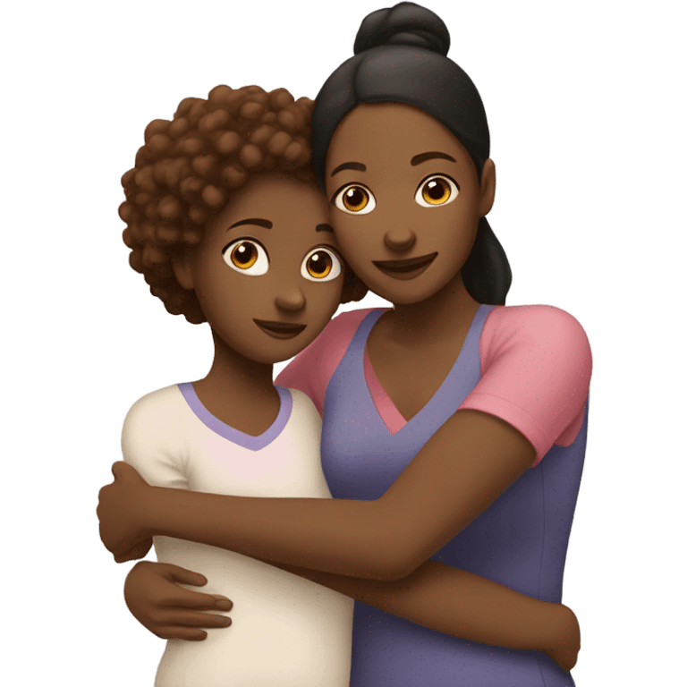 Black Mom and brown daughter hugging emoji