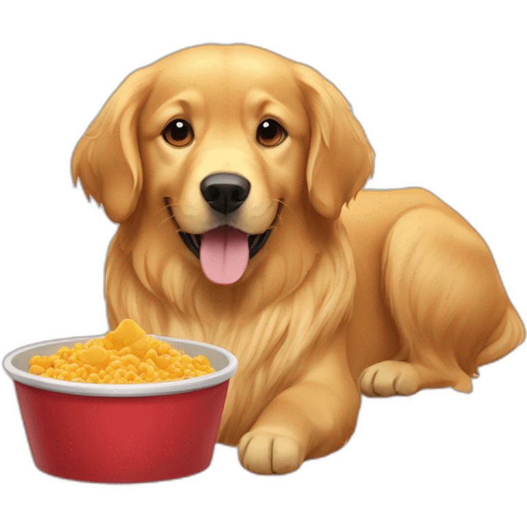 Golden retriever mangeant dans sa gamelle emoji