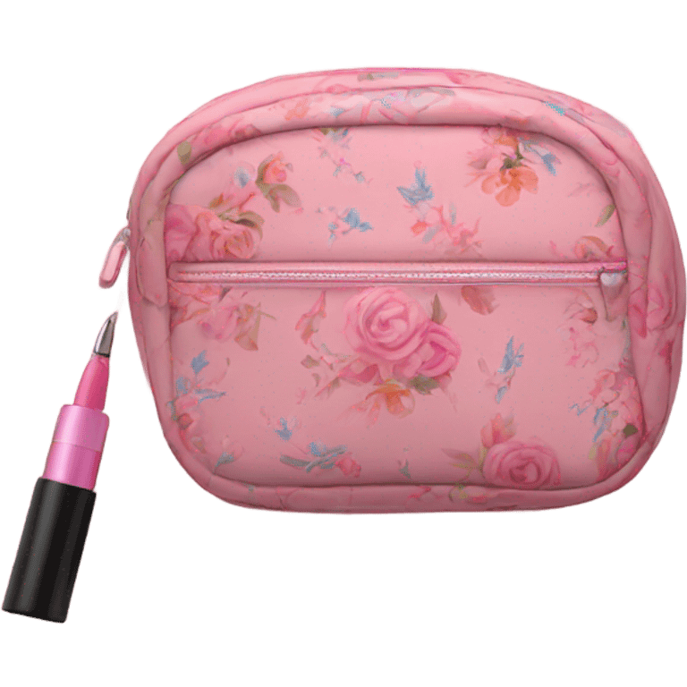 Makeup bag pink with flowers emoji