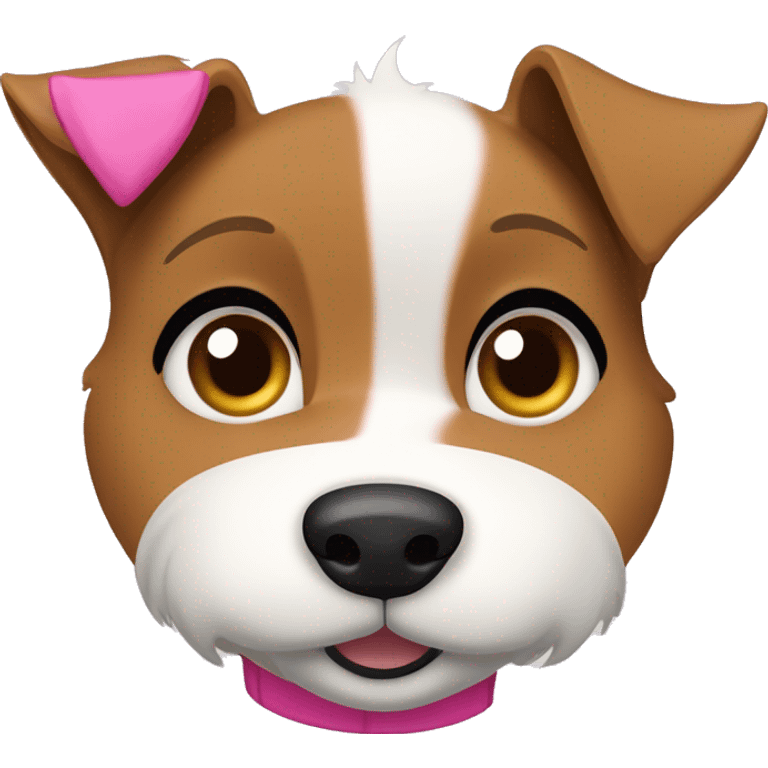  AI generated sticker of a female mini fox terrier wearing a pink collar, brown solid colour fur, inspired by the style of “Lady and the Tramp.” White outline around it emoji