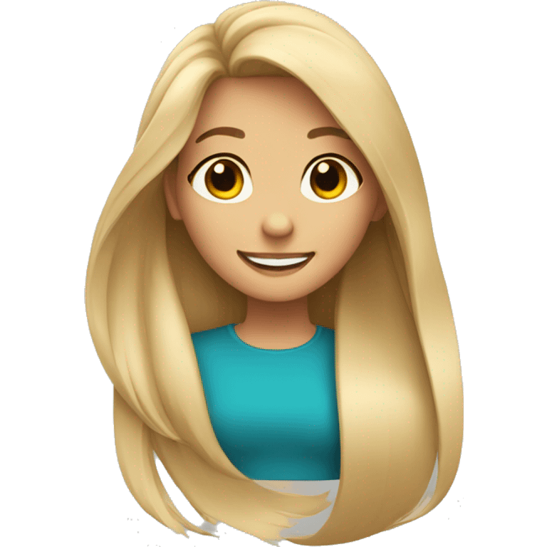 a girl with long blonde hair in the wind with long and brown eyes smiling wide  emoji