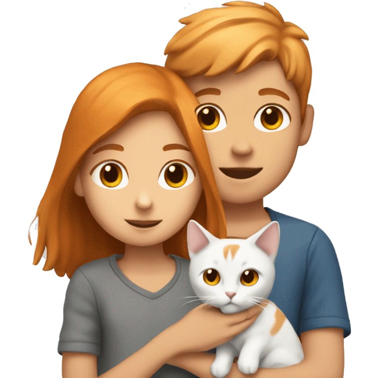 the boy is holding a white and gray cat and next to it the girl is holding a ginger cat emoji