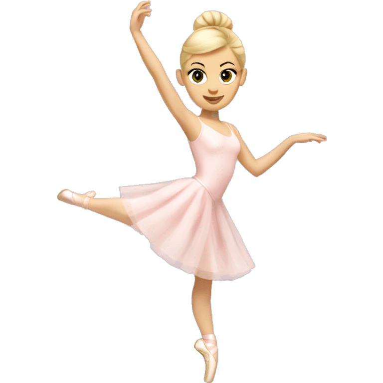 A blonde ballerina with her hair in a low bun, in a pale pink leotard and skirt on pointe shoes dress emoji