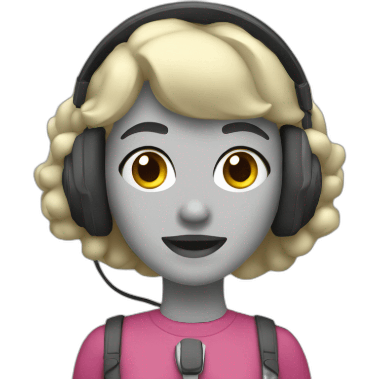 Uma mulher loira usando headset emoji